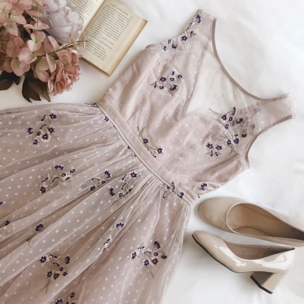 Vintage Style Dusty Mauve Floral Tea Dress
